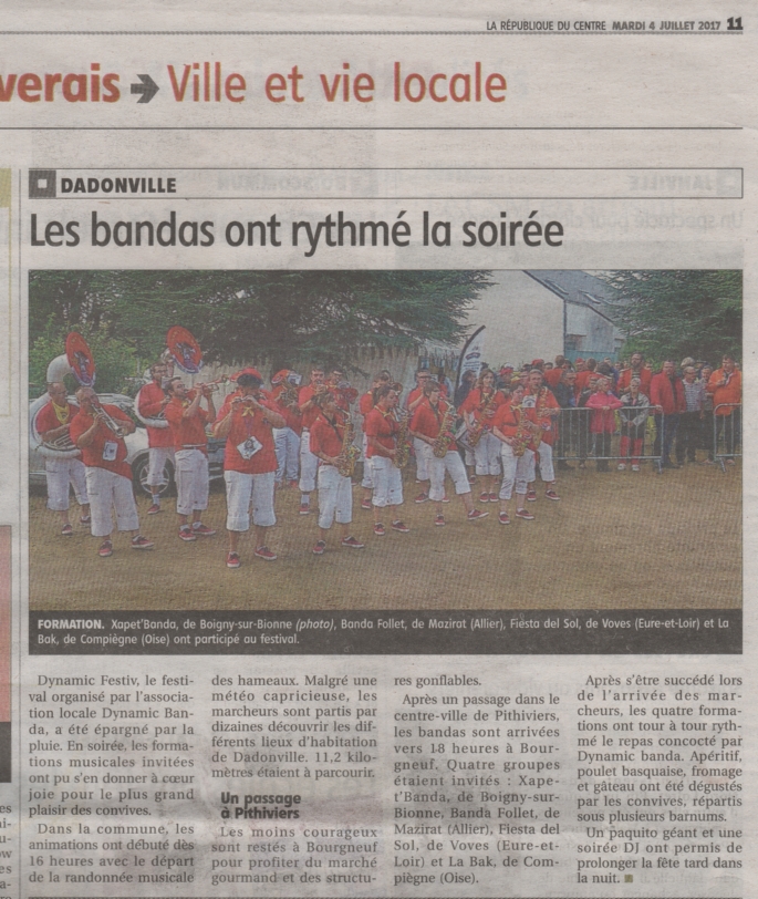 Article sur le festival de Dadonville du 04 07 2017